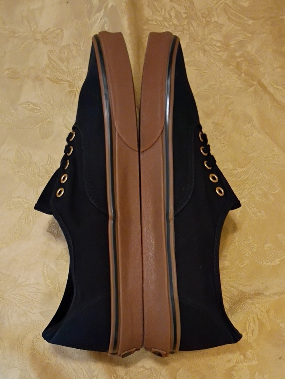 VANS Canvas Shoe - Black/Brown Gold Metal Eyelets Men's 13.0 Women's 14.5 - Picture 7 of 11